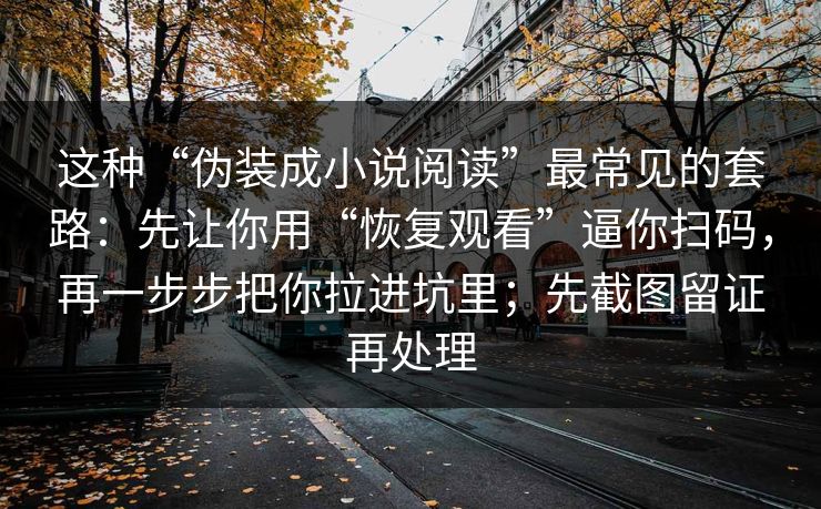这种“伪装成小说阅读”最常见的套路：先让你用“恢复观看”逼你扫码，再一步步把你拉进坑里；先截图留证再处理